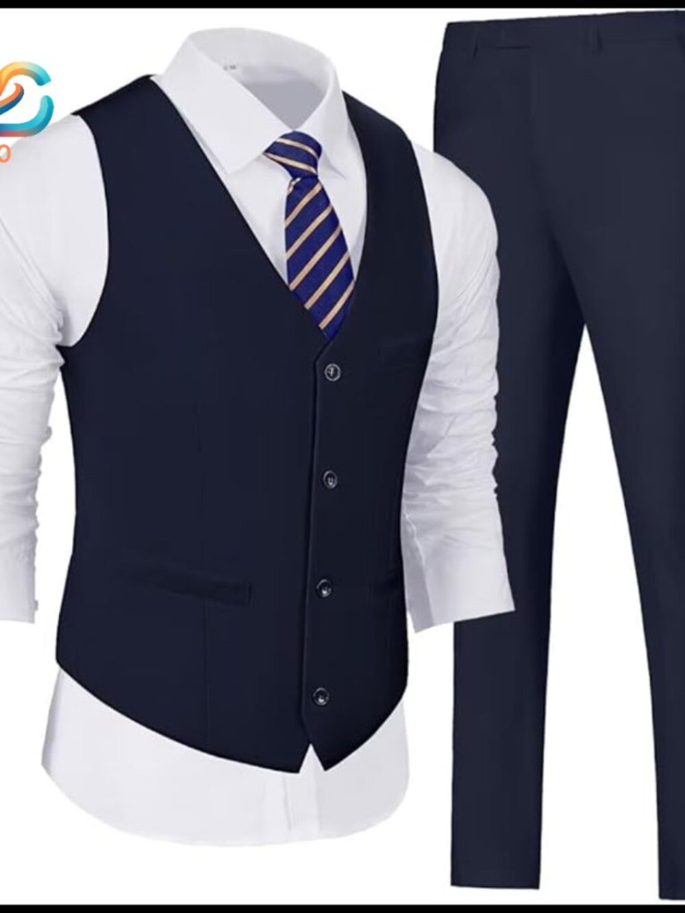 Men's Slim Fit Vest Pant Suit Set, X-Small, Recycled Polyester Blend